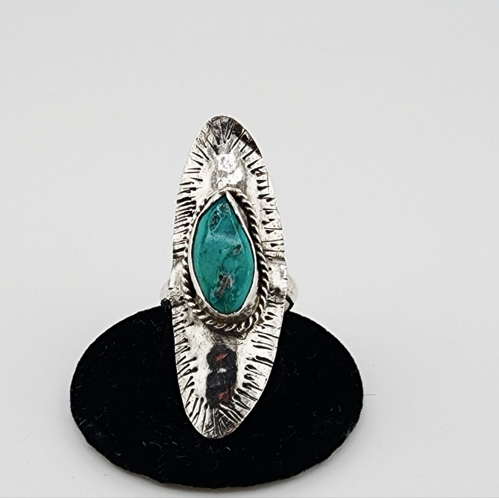 TURQUOISE SADDLE STTLE RING HANDMADE IN STERLING SILVER SIZE 11.75